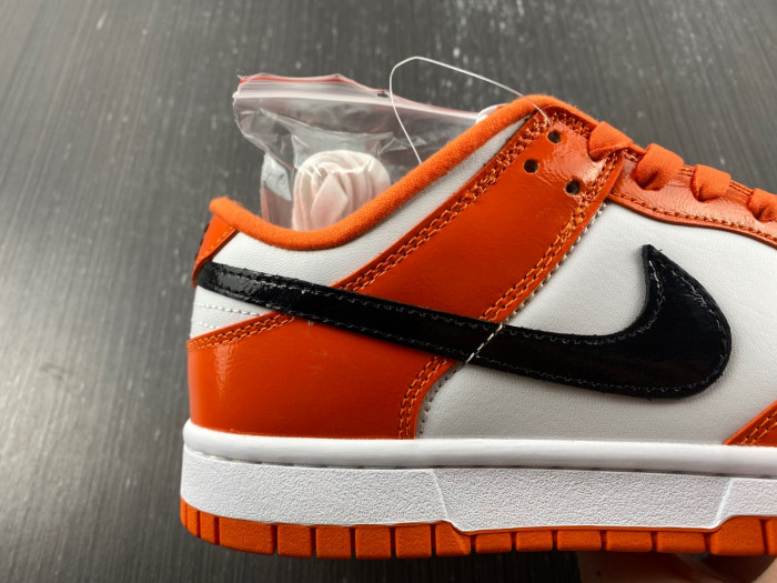 nike dunk low white orange patent black dj9955-800