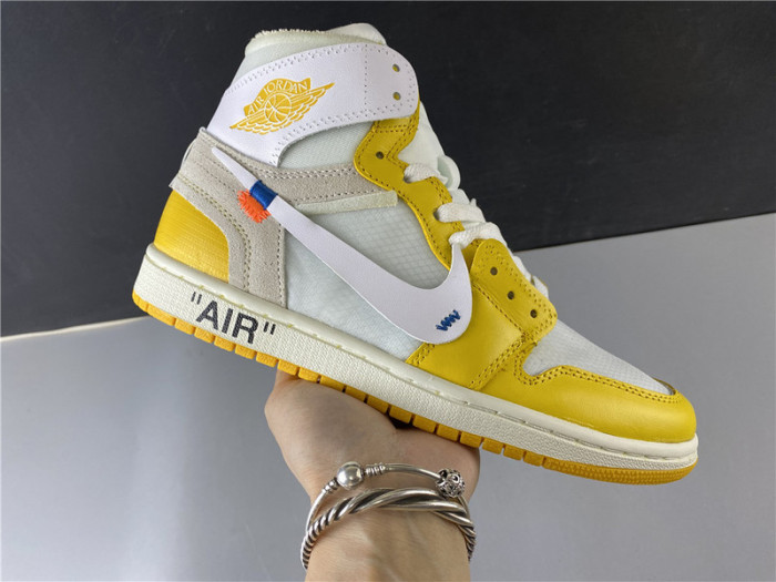 off white x air jordan 1 retro high og "canary yellow" aq0818-149