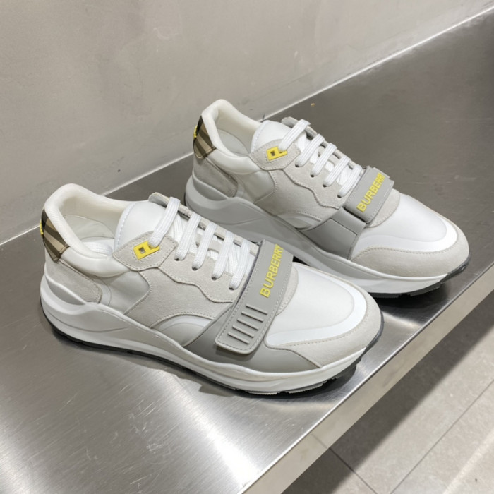 B**rry vintage check, leather and mesh sneakers