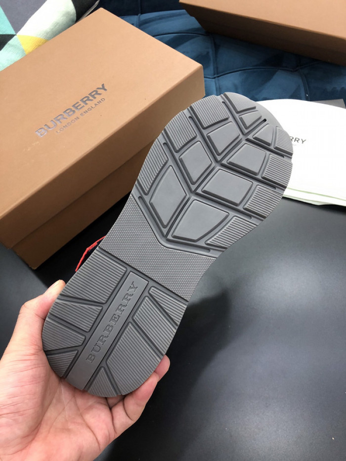 B**rry vintage check, leather and mesh sneakers