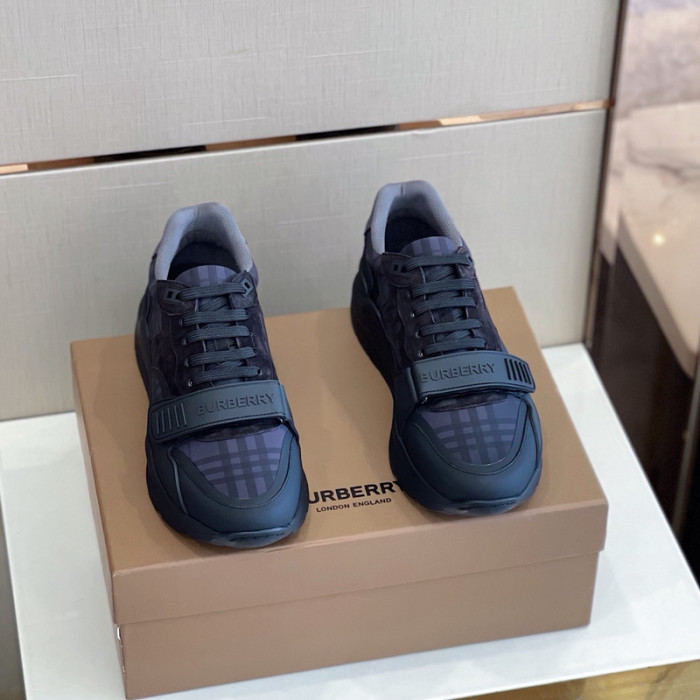 B**rry vintage check, leather and mesh sneakers