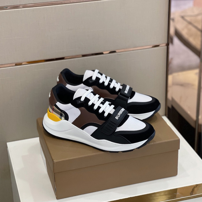 B**rry vintage check, leather and mesh sneakers