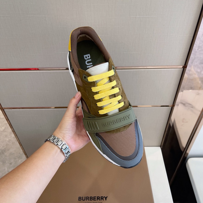 B**rry vintage check, leather and mesh sneakers
