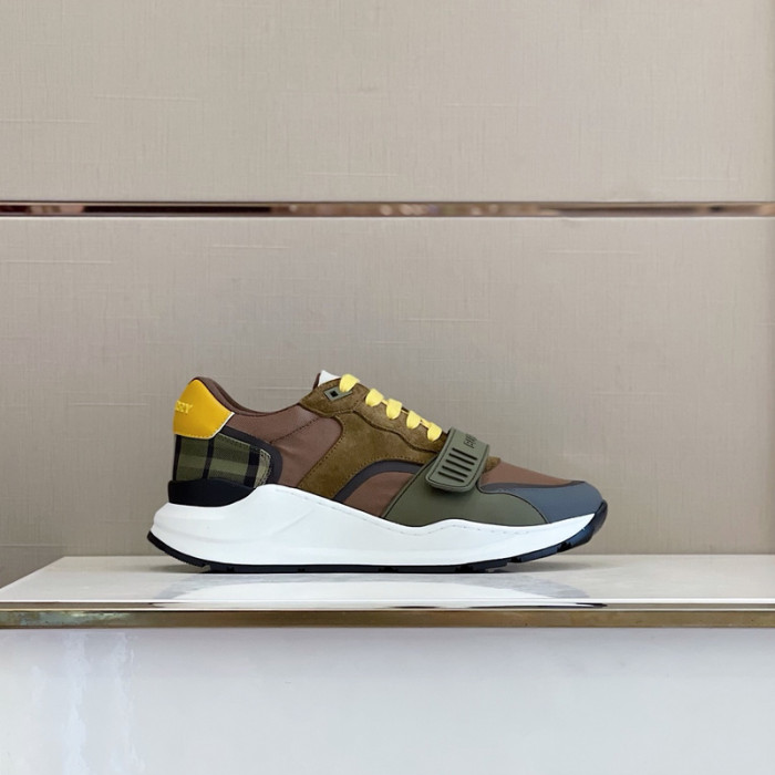 B**rry vintage check, leather and mesh sneakers