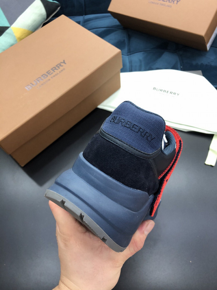 B**rry vintage check, leather and mesh sneakers