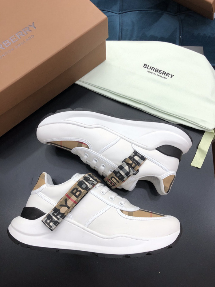 B**rry vintage check, leather and mesh sneakers