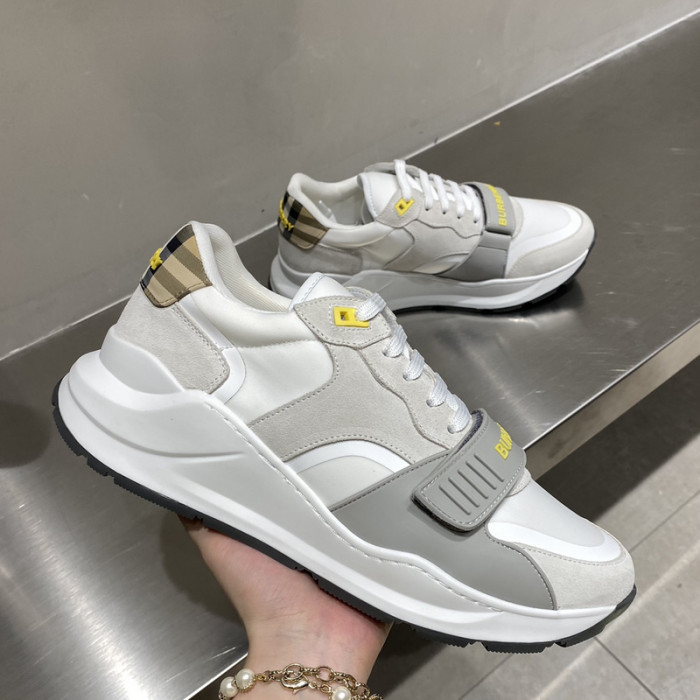 B**rry vintage check, leather and mesh sneakers